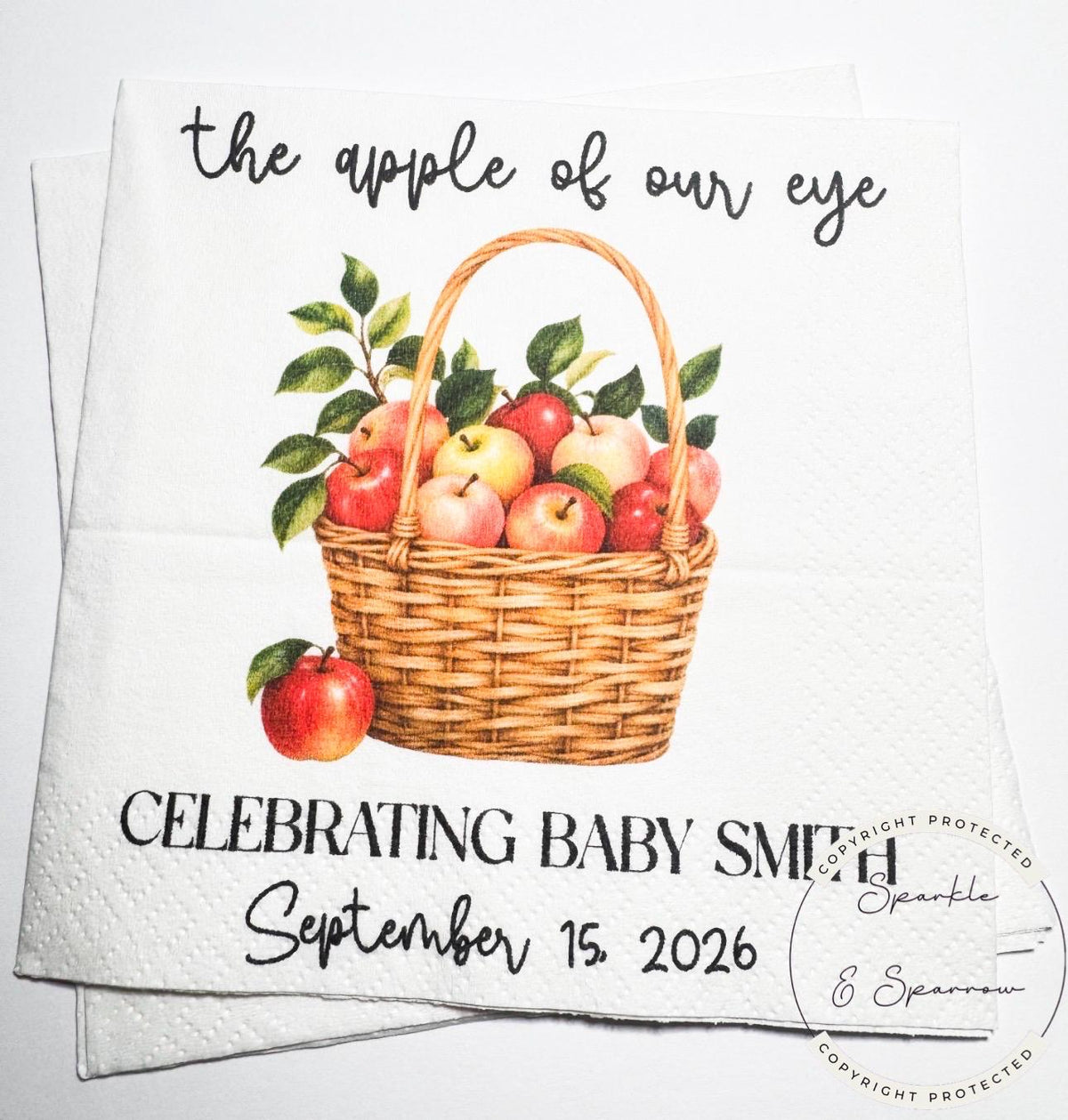 Apple of our Eye Baby Shower Apple Fall Baby Shower Apple Fall Apple Baby Shower Personalized Cocktail, Luncheon or Dinner Napkins Set of 25