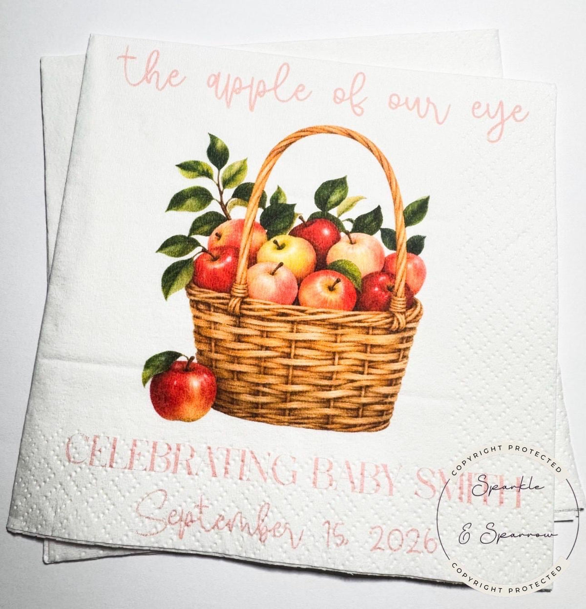 Apple of our Eye Baby Shower Apple Fall Baby Shower Apple Fall Apple Baby Shower Personalized Cocktail, Luncheon or Dinner Napkins Set of 25