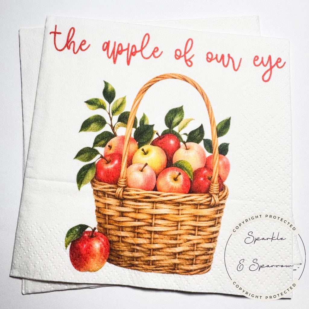 Apple of our Eye Baby Shower Apple Birthday Fall Baby Shower Apple Fall Birthday Red Apple Cocktail, Luncheon or Dinner Napkins Set of 25