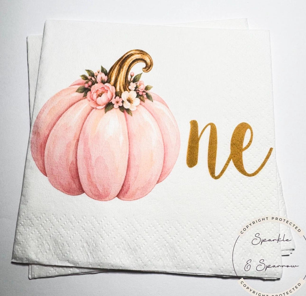 Pink Pumpkin First Birthday Napkins Girl Fall Birthday Party Decor Pumpkin 1st Birthday Pink Pumpkin One Fall Birthday Napkins, Set of 25