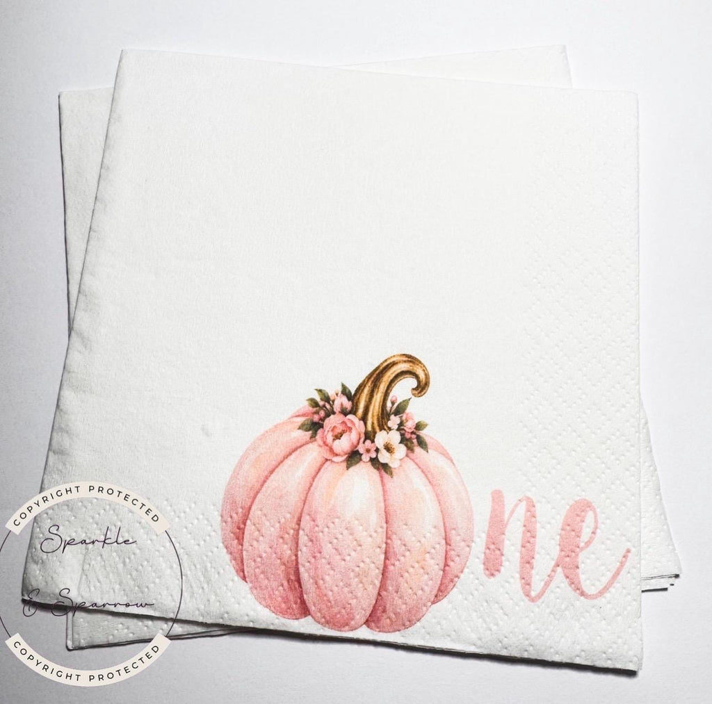 Pink Pumpkin First Birthday Napkins Girl Fall Birthday Party Decor Pumpkin 1st Birthday Pink Pumpkin One Fall Birthday Napkins, Set of 25
