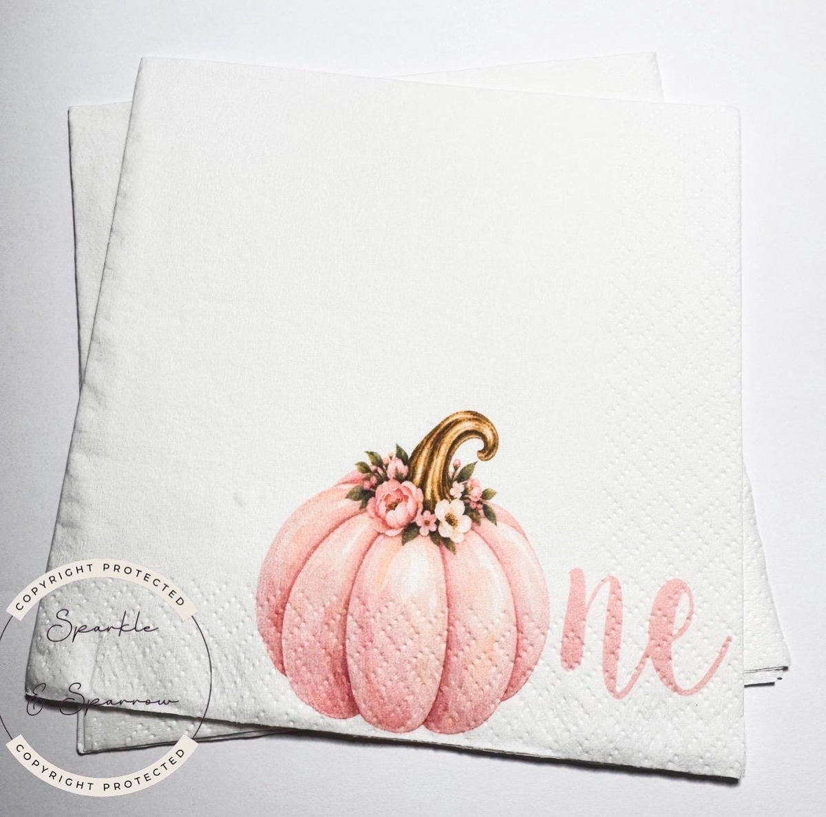 Pink Pumpkin First Birthday Napkins Girl Fall Birthday Party Decor Pumpkin 1st Birthday Pink Pumpkin One Fall Birthday Napkins, Set of 25