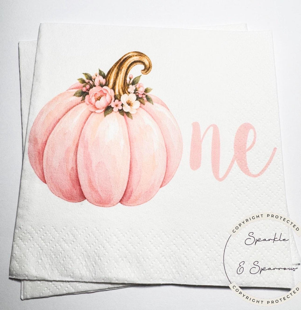 Pink Pumpkin First Birthday Napkins Girl Fall Birthday Party Decor Pumpkin 1st Birthday Pink Pumpkin One Fall Birthday Napkins, Set of 25