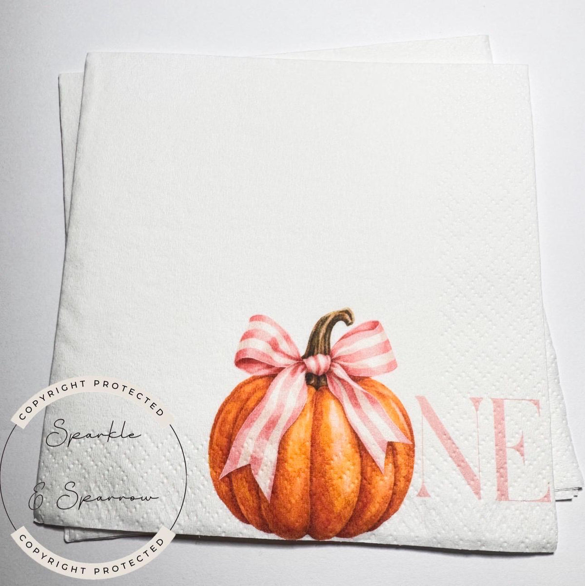Pumpkin First Birthday Pumpkin Pink Bow Pumpkin One Birthday Pink Bow Pumpkin Girl 1st Bday Cocktail, Luncheon or Dinner Napkins Set of 25