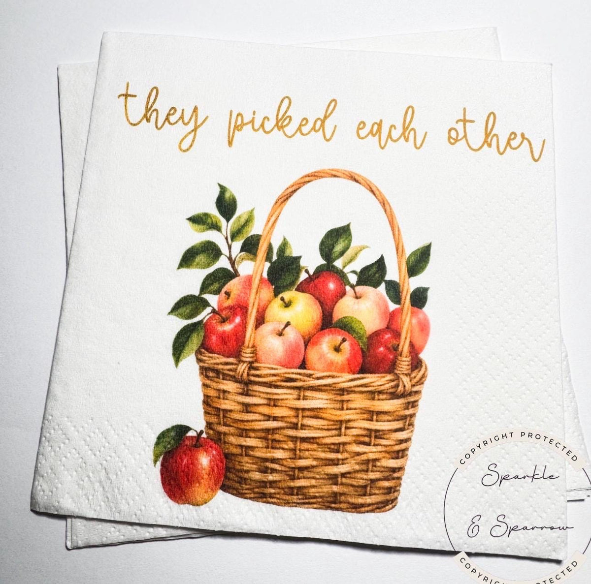 They Picked Each Other Apple Engagement Party Napkins Fall Apple Engagement Party Red Apple Cocktail, Luncheon or Dinner Napkins Set of 25