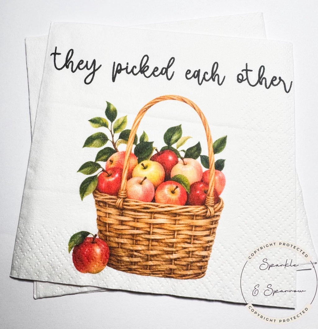 They Picked Each Other Apple Engagement Party Napkins Fall Apple Engagement Party Red Apple Cocktail, Luncheon or Dinner Napkins Set of 25
