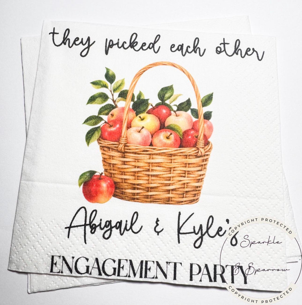 They Picked Each Other Apple Engagement Party Napkins Fall Apple Engagement Personalized Cocktail, Luncheon or Dinner Napkins Set of 25