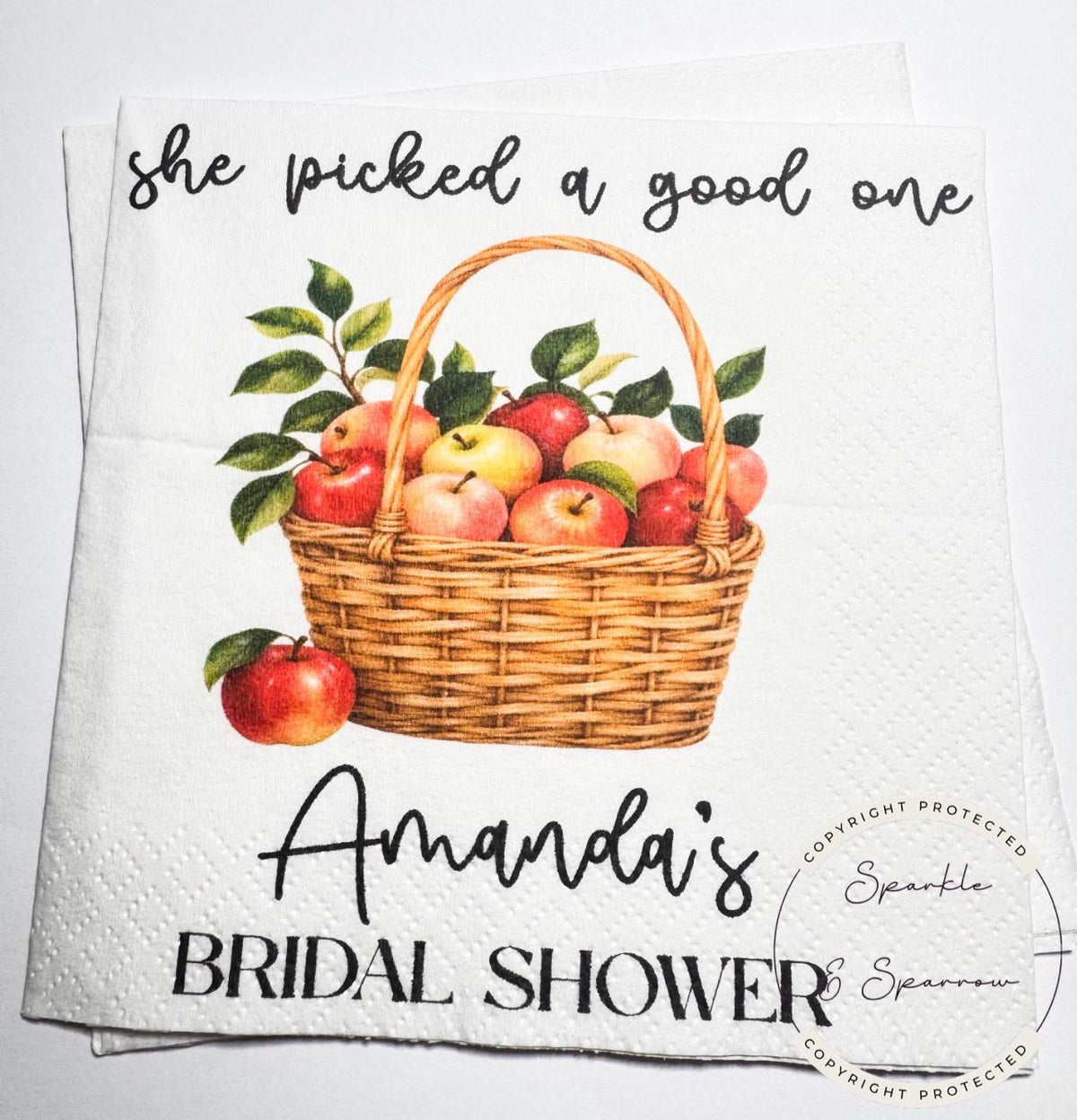 She Picked a Good One Apple Bridal Shower Napkins Fall Apple Bridal Shower Personalized Cocktail, Luncheon or Dinner Napkins Set of 25