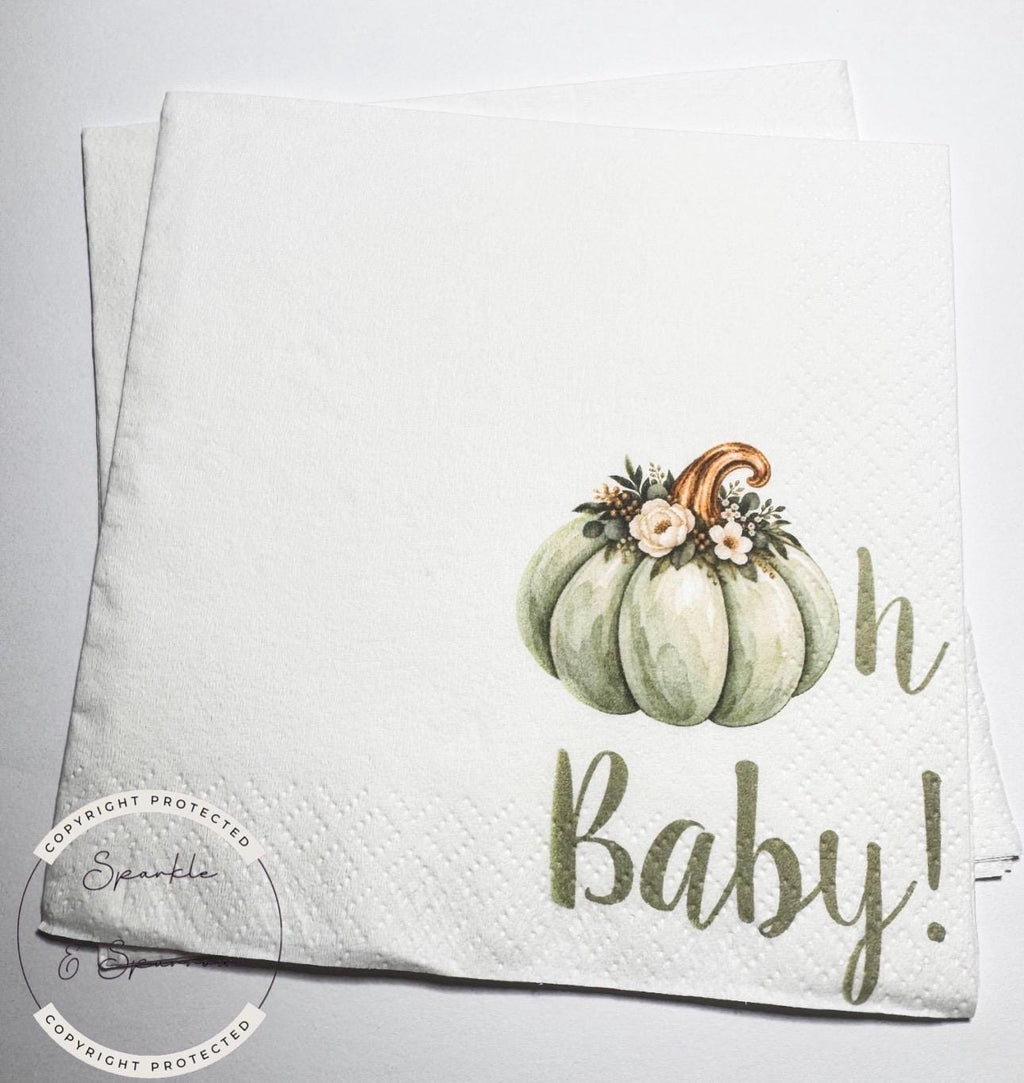 Pumpkin Oh Baby Shower Fall Pumpkin Baby Shower Gender Neutral Pumpkin Oh Baby Reveal Cocktail, Luncheon or Dinner Napkins Set of 25