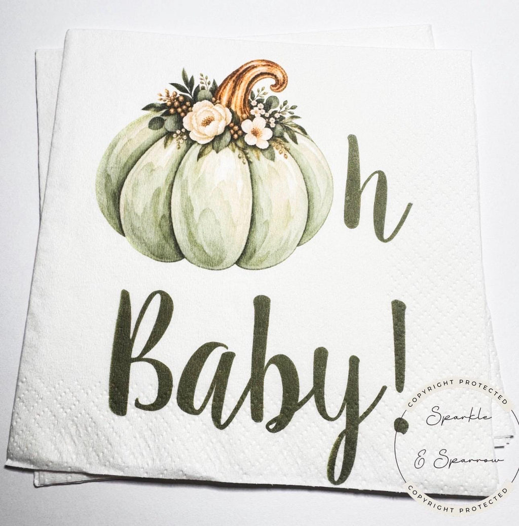 Pumpkin Oh Baby Shower Fall Pumpkin Baby Shower Gender Neutral Pumpkin Oh Baby Reveal Cocktail, Luncheon or Dinner Napkins Set of 25