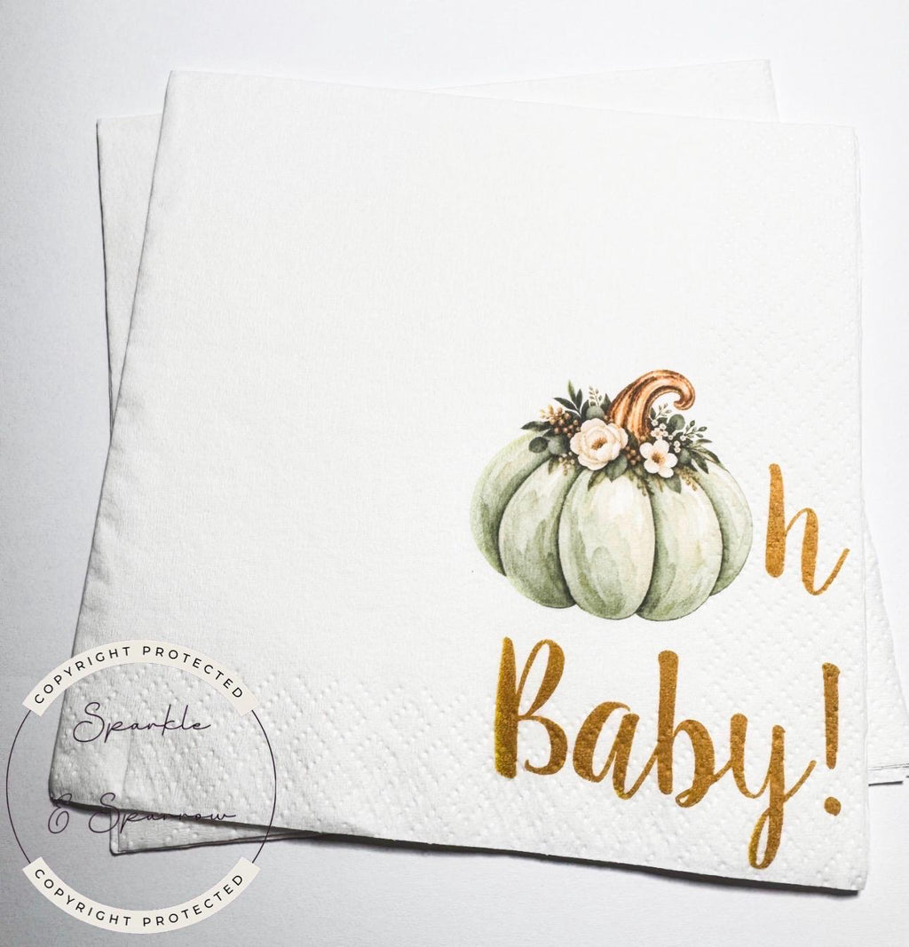 Pumpkin Oh Baby Shower Fall Pumpkin Baby Shower Gender Neutral Pumpkin Oh Baby Reveal Cocktail, Luncheon or Dinner Napkins Set of 25