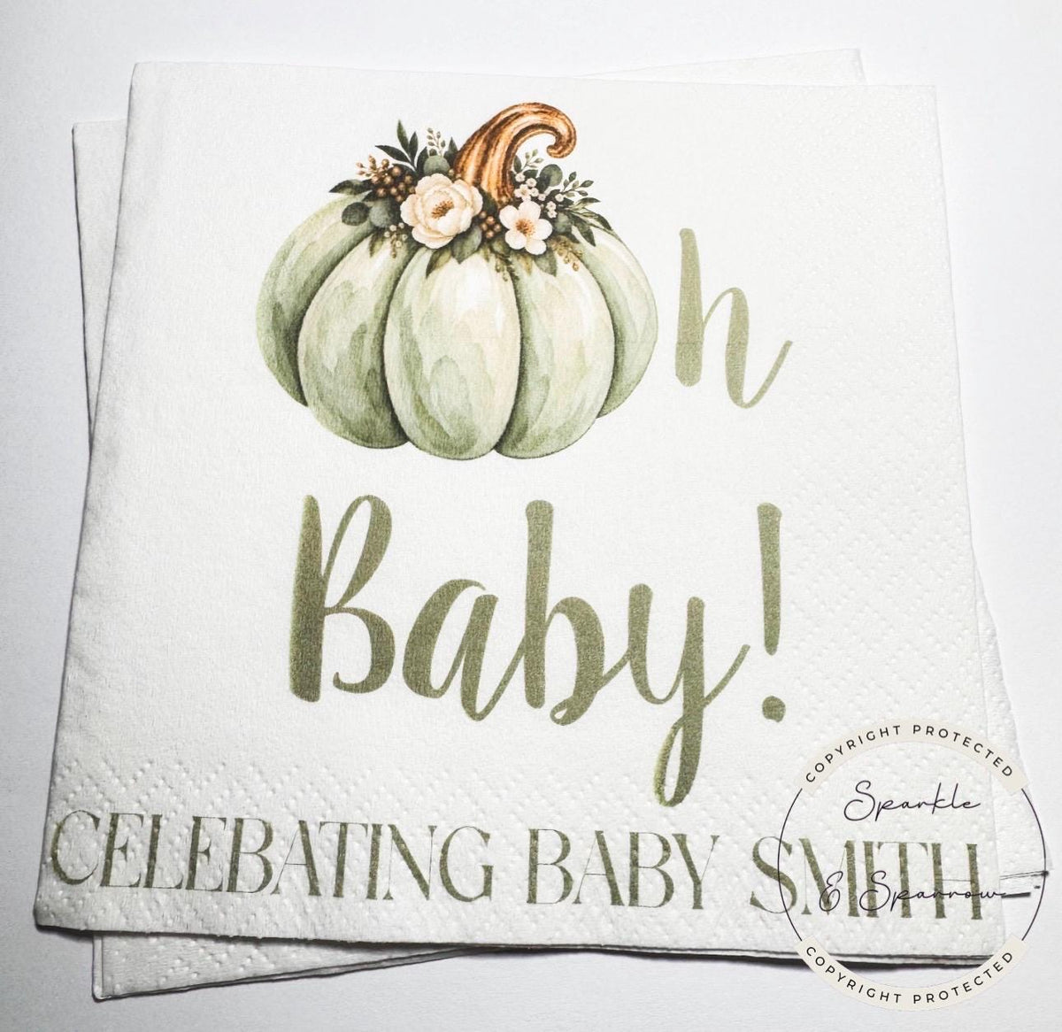 Pumpkin Oh Baby Shower Fall Pumpkin Baby Shower Gender Neutral Pumpkin Oh Baby Personalized Cocktail, Luncheon or Dinner Napkins Set of 25