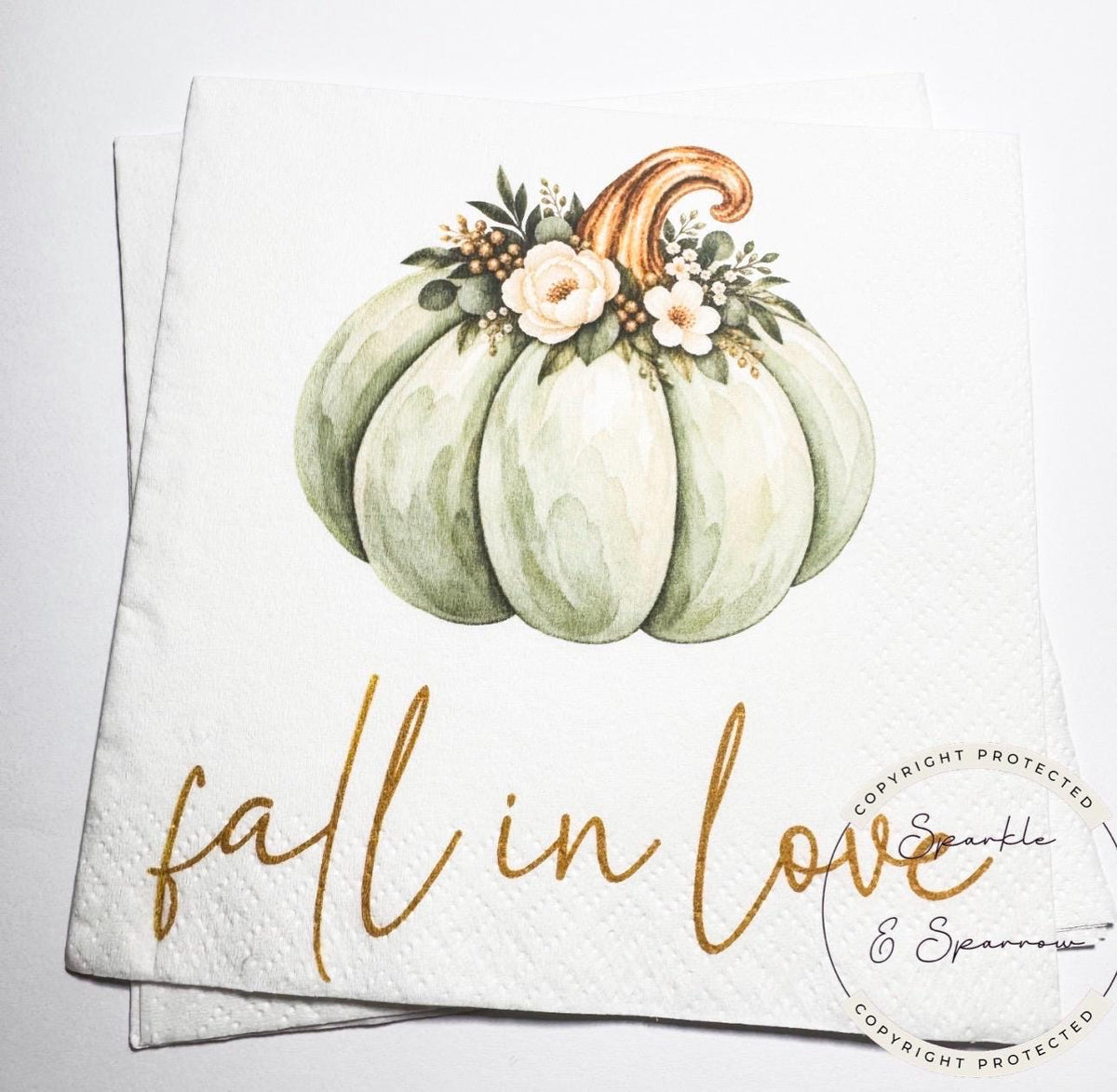 Fall in Love With Baby Fall Baby Shower Falling in Love Baby Pumpkin Baby Shower Sage Green Cocktail, Luncheon or Dinner Napkins Set of 25