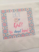 Load image into Gallery viewer, Boy or Girl We Donut Know Donut Theme Pink Blue Baby Shower Brunch Gender Reveal Cocktail Napkins, Set of 25
