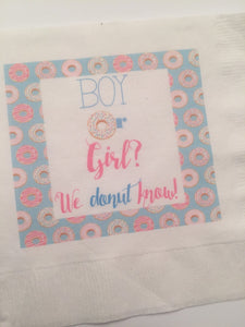 Boy or Girl We Donut Know Donut Theme Pink Blue Baby Shower Brunch Gender Reveal Cocktail Napkins, Set of 25
