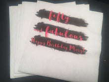 Load image into Gallery viewer, 50 and Fabulous Fifty Birthday Fiftieth Birthday Party Personalized Pink Black Cocktail Napkins
