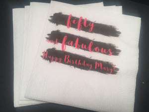 50 and Fabulous Fifty Birthday Fiftieth Birthday Party Personalized Pink Black Cocktail or Luncheon Napkins