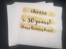 Load image into Gallery viewer, Cheers to 30 Years 30th Birthday Personalized Gold Black Cocktail, Luncheon or Dinner Napkins Set of 25
