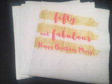 Load image into Gallery viewer, 50 and Fabulous Fifty Birthday Fiftieth Birthday Party Personalized Pink Gold Cocktail Napkins
