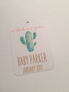 Cactus Succulent Personalized Watch Me Grow Baby Shower Favor Tags, Set of 24