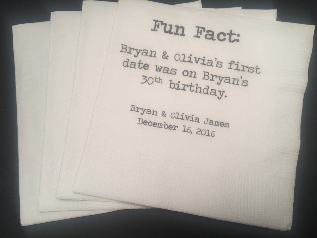 Personalized Wedding Trivia Bridal Shower Wedding Reception Cocktail Napkins, Set of 25