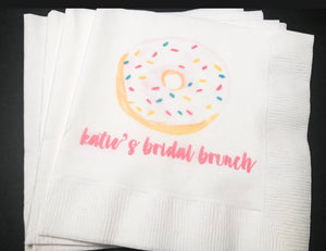 Donut Bridal Brunch Bridal Shower Personalized Sprinkle Donut Cocktail, Luncheon or Dinner Napkins Set of 25