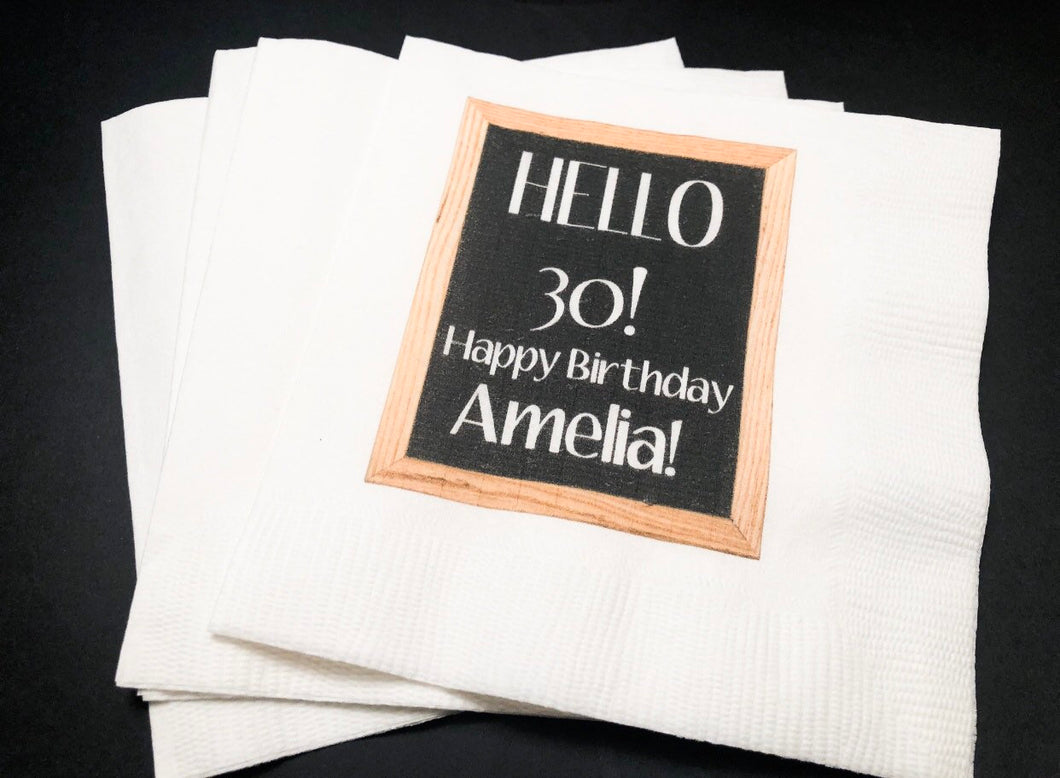 30th Birthday Hello 30 Dirty Thirty Personalized Birthday Cocktail, Luncheon or Dinner Napkins Set of 25
