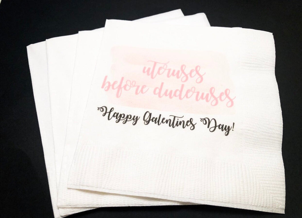 Uteruses Before Duderuses Galentines Day Girlfriends Valentines Day Party Leslie Knope Parks and Rec Cocktail or Luncheon Napkins, Set of 25