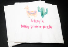 Load image into Gallery viewer, Llama Cactus Baby Shower Fiesta Personalized Cocktail or Luncheon Napkins, Set of 25
