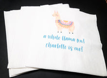 Load image into Gallery viewer, Llama Cactus First Fiesta Birthday Whole Llama Fun Personalized Cocktail Napkins, Set of 25
