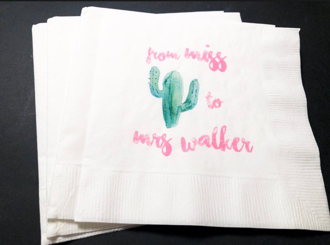 Cactus Succulent Bridal Shower Miss to Mrs Bridal Fiesta Cocktail Napkins, Set of 25