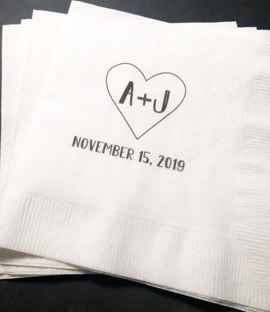 Heart Initials Bridal Shower Wedding Personalized Cocktail Napkins, Set of 25
