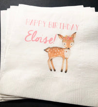 Load image into Gallery viewer, Deer Floral Woodland Animal Girl Birthday Rustic Party Personalized Fall Cocktail, Luncheon or Dinner Napkins Set of 25
