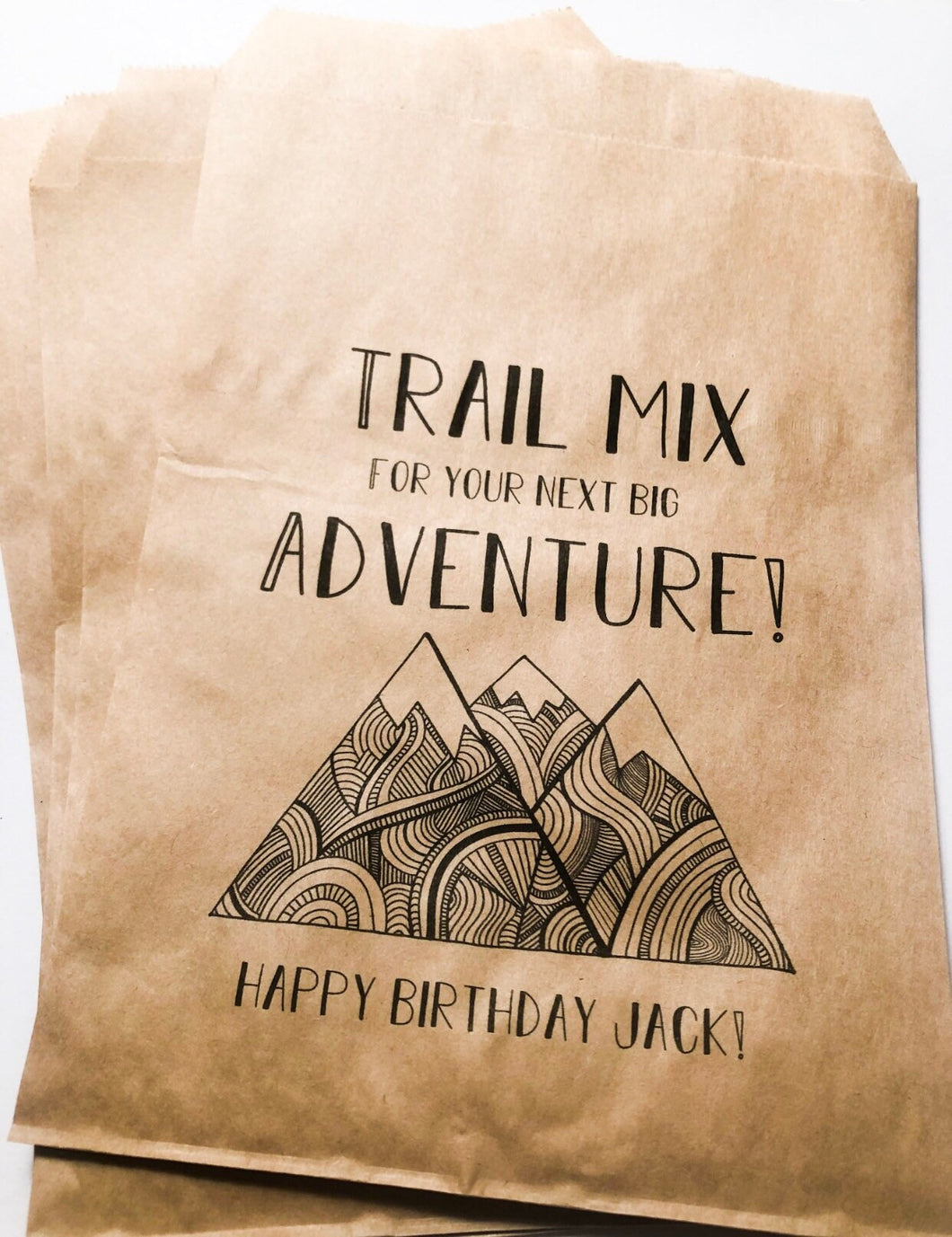 Trail Mix Next Big Adventure Awaits Happy Trails Mountain Birthday Personalized Favor Bags, Set of 10