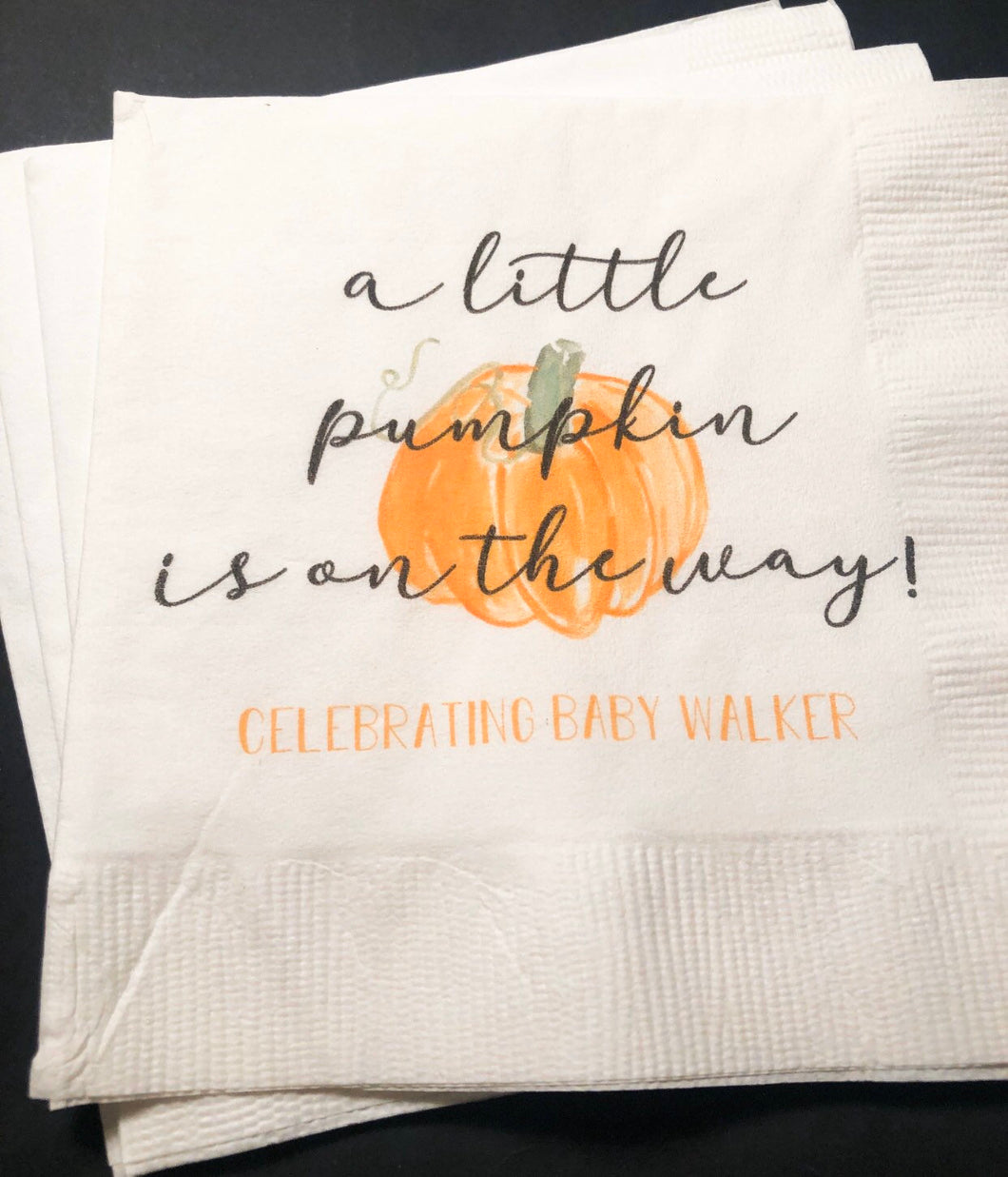 A Little Pumpkin Is On It's Way Fall Baby Shower Gender Neutral Cocktail Napkins, Set of 25