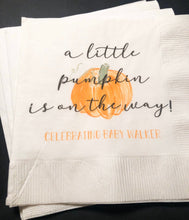 Load image into Gallery viewer, A Little Pumpkin Is On It&#39;s Way Fall Baby Shower Gender Neutral Cocktail Napkins, Set of 25
