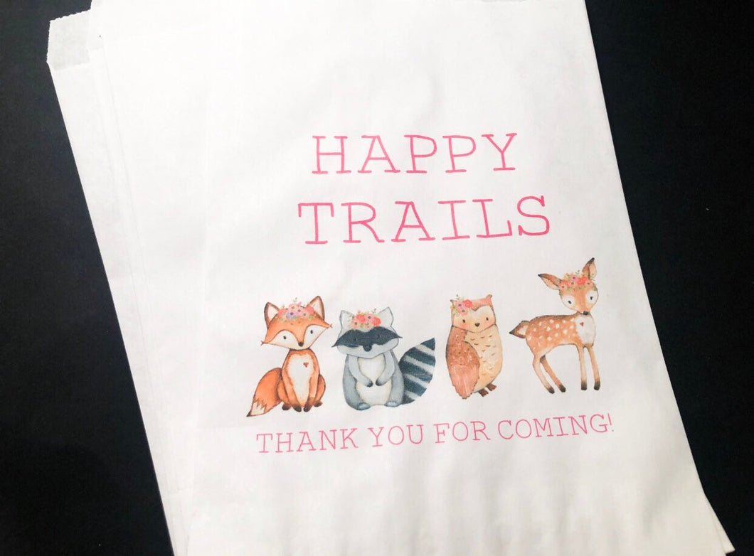 Happy Trails Girl Woodland Baby Shower Birthday Party Adventure Wild One Trail Mix Favor Bags Treat Bags, Set of 10