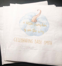 Load image into Gallery viewer, A Little Pumpkin Is On It&#39;s Way Boy Fall Baby Shower Blue Pumpkin Gold Personalized Cocktail or Luncheon Napkins, Set of 25
