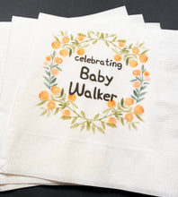 Load image into Gallery viewer, Clementine Cutie Baby Shower Spring Summer Little Cutie On the Way Baby Shower  Personalized Cocktail or Luncheon Napkins, Set of 25
