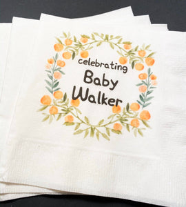 Clementine Cutie Baby Shower Spring Summer Little Cutie On the Way Baby Shower  Personalized Cocktail Napkins, Set of 25