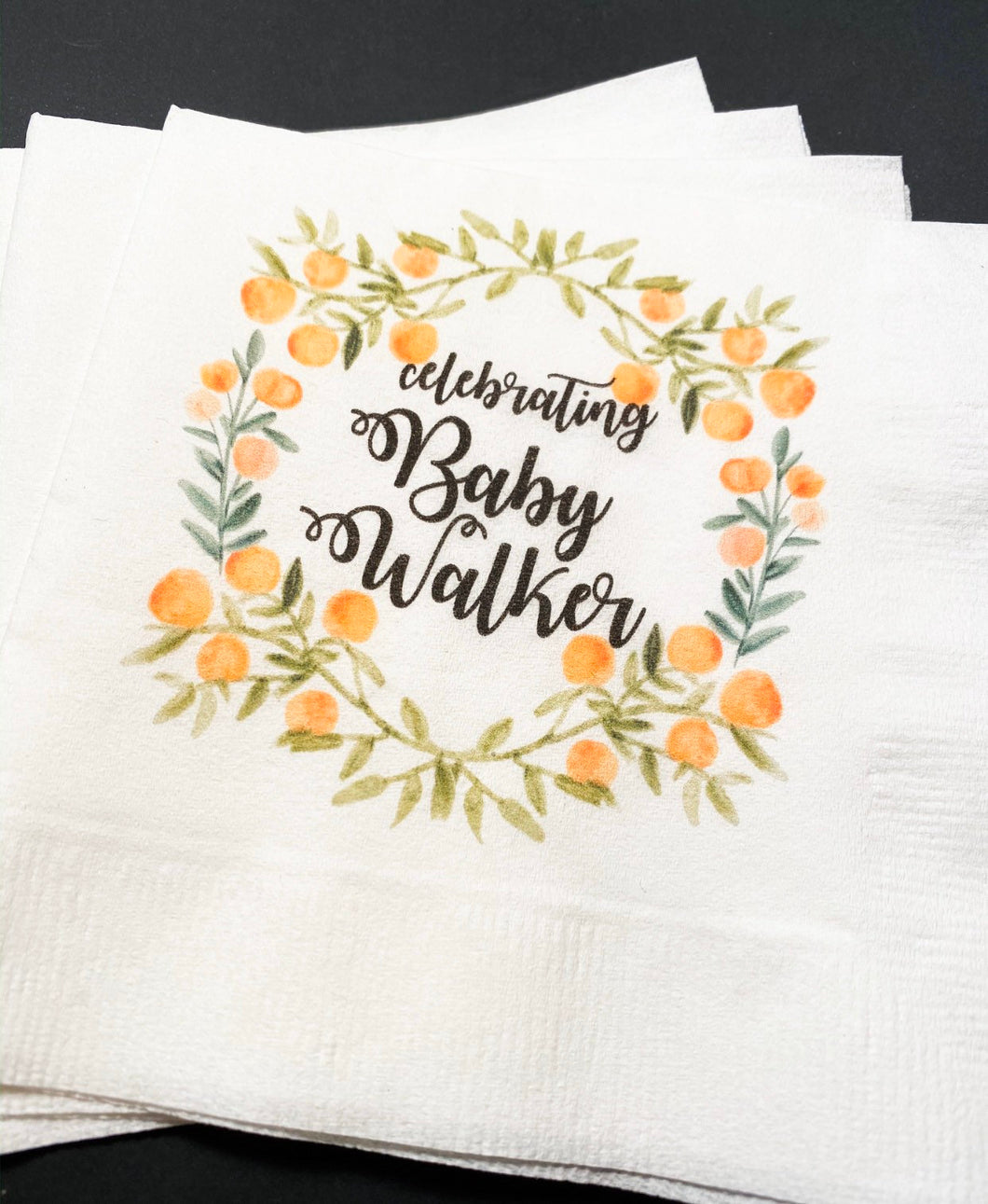 Clementine Cutie Baby Shower Spring Summer Little Cutie On the Way Baby Shower  Personalized Cocktail Napkins, Set of 25