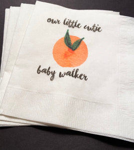 Clementine Cutie Baby Shower Our Little Cutie Spring Summer Shower Personalized Cocktail or Luncheon Napkins, Set of 25