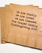 Load image into Gallery viewer, Thanksgiving Friendsgiving Personalized Kraft Thanksgiving Dinner Cocktail or Dinner Napkins, Set of 25
