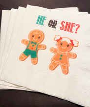 Load image into Gallery viewer, Gingerbread Gender Reveal What’s Baking Reveal Christmas Gender Reveal Cocktail or Luncheon Napkins, Set of 25
