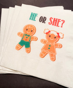 Gingerbread Gender Reveal What’s Baking Reveal Christmas Gender Reveal Cocktail or Luncheon Napkins, Set of 25