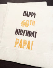 Load image into Gallery viewer, 60th Birthday Black Gold Personalized Cocktail Napkins, Set of 25
