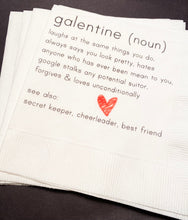 Load image into Gallery viewer, Galentines Day Girlfriends Valentines Day Party Singles Galentine Definition Cocktail or Luncheon Napkins, Set of 25
