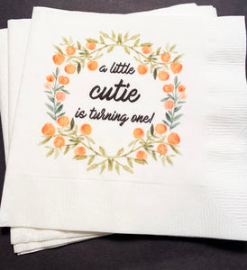 A Little Cutie is Turning One Clementine Cutie Birthday Spring Summer Happy Birthday Little Cutie Cocktail Napkins, Set of 25