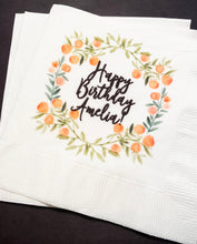 Load image into Gallery viewer, Clementine Cutie Birthday Spring Summer Happy Birthday Little Cutie Personalized Cocktail, Luncheon or Dinner Napkins Set of 25
