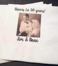 Load image into Gallery viewer, 50th Anniversary Cheers to 50 Years Wedding Anniversary Picture Personalized Party Cocktail Napkins, Set of 25
